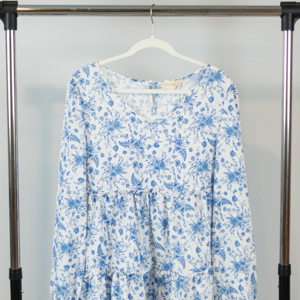 Blue and White Floral Dress (M)